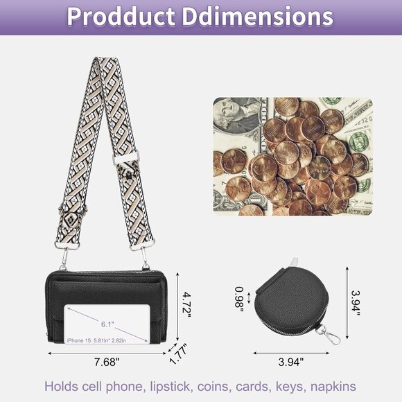 Small Crossbody Purse for Women Soft PU Wallet Phone Bag with Coin Pouch - Picture 2 of 6